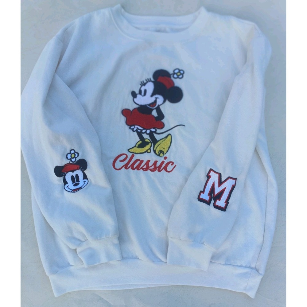 Disney Minnie Mouse Classic Embroidered Sweatshirt Adult Size L White